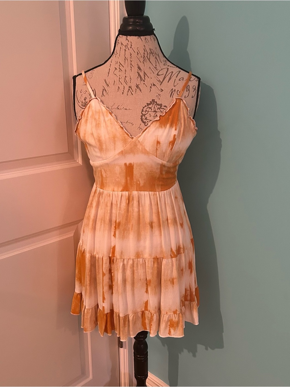 Xtraordinary Orange Tie-Dye Spaghetti Strap Mini Dress